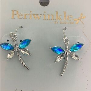Iridescent Blue & clear Dragonfly Dangle Earrings by Periwinkle by Barlow NWT